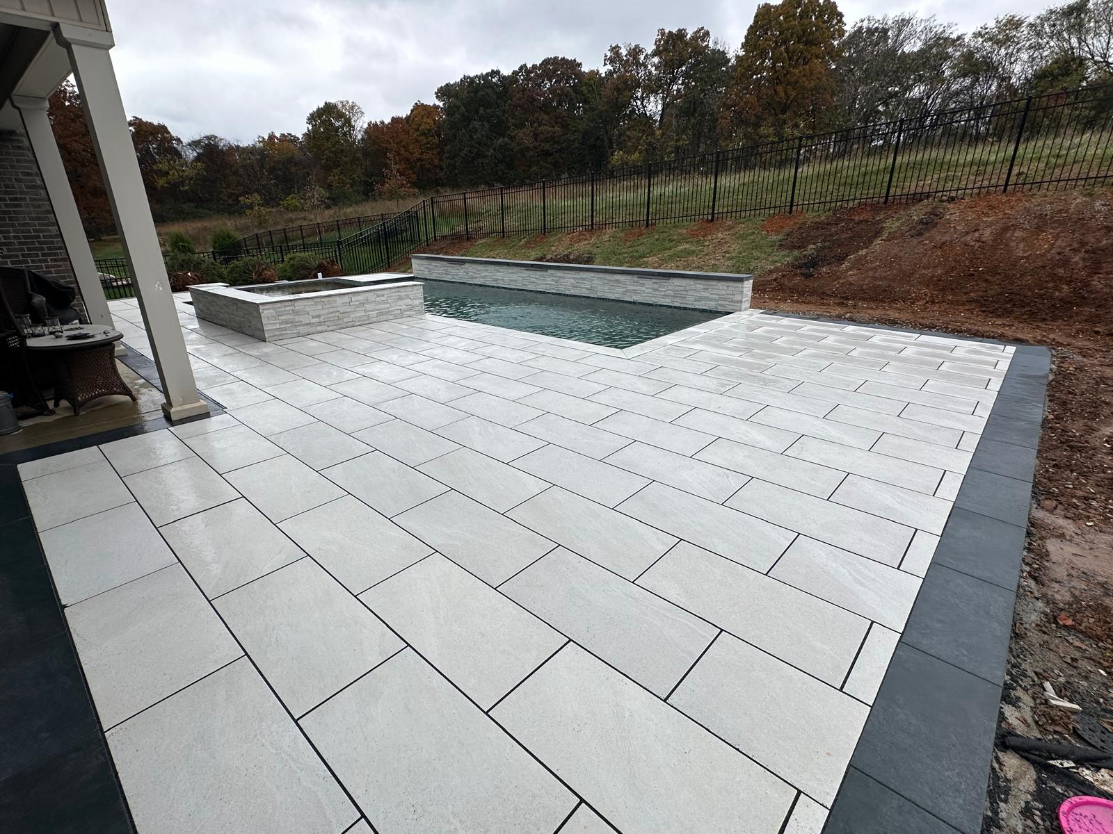 Large-format porcelain pool deck