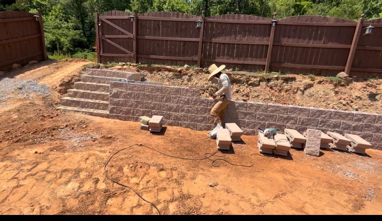 Retaining wall build in progress