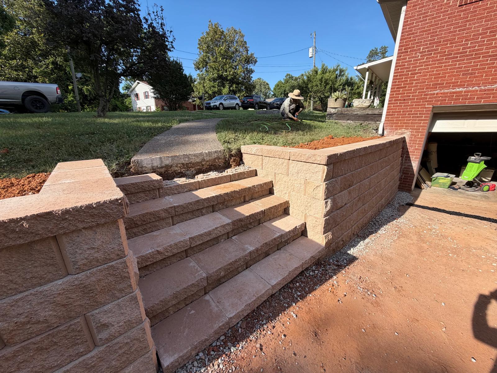 Driveway retaining wall & steps build